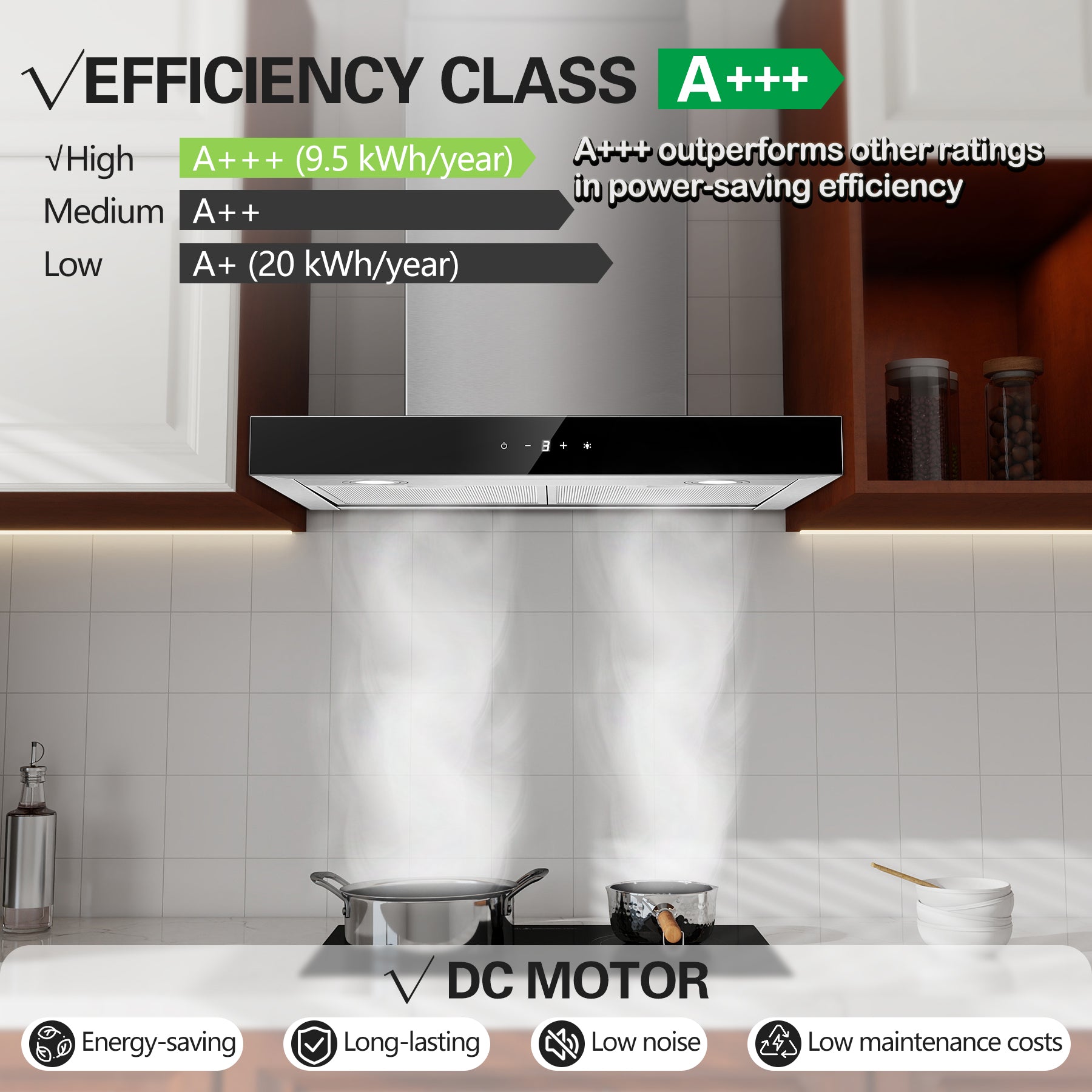 UKTTAB6- Cooker Hood 450m³/h 60 cm Kitchen Extractor Fan Energy Class A+++