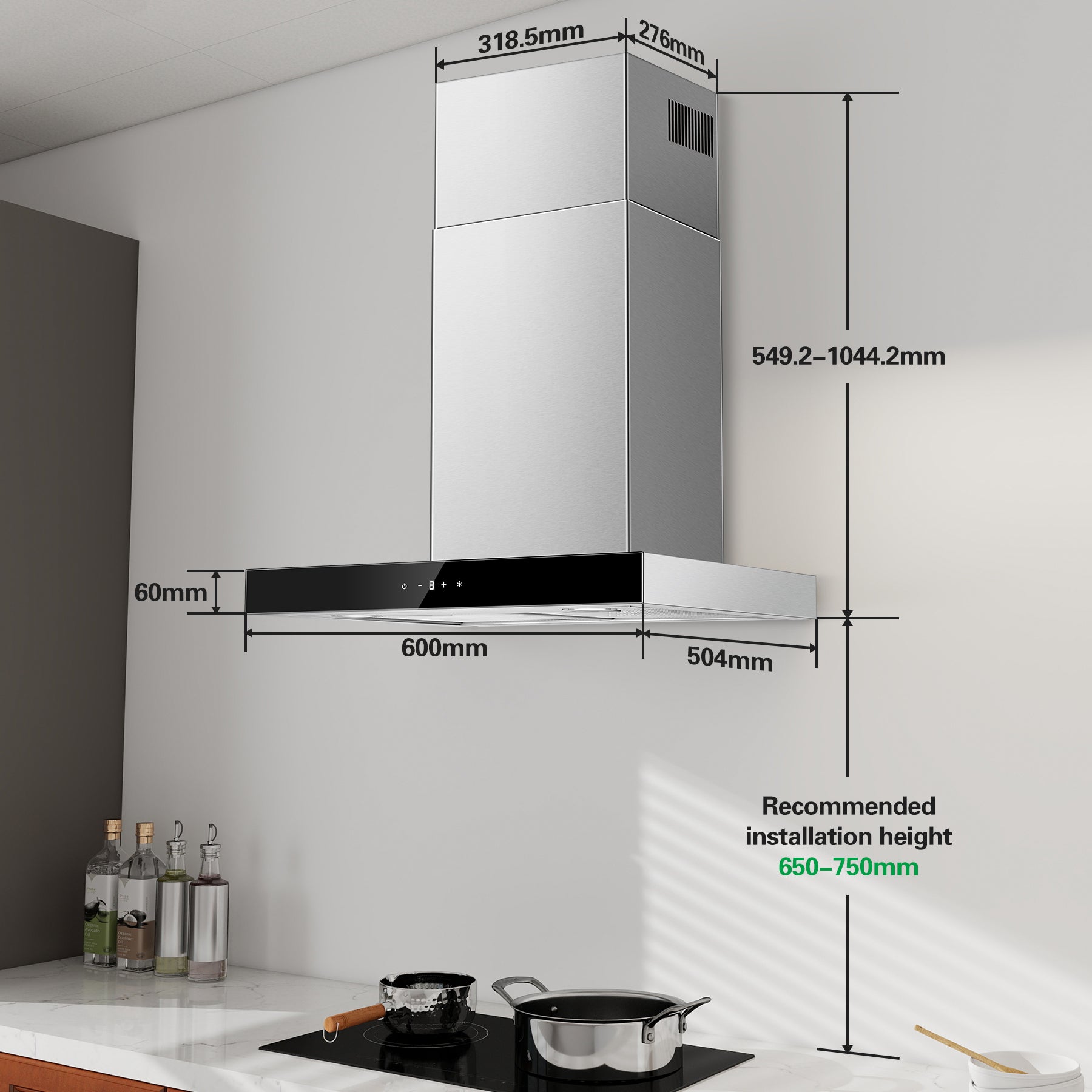 UKTTAB6- Cooker Hood 450m³/h 60 cm Kitchen Extractor Fan Energy Class A+++