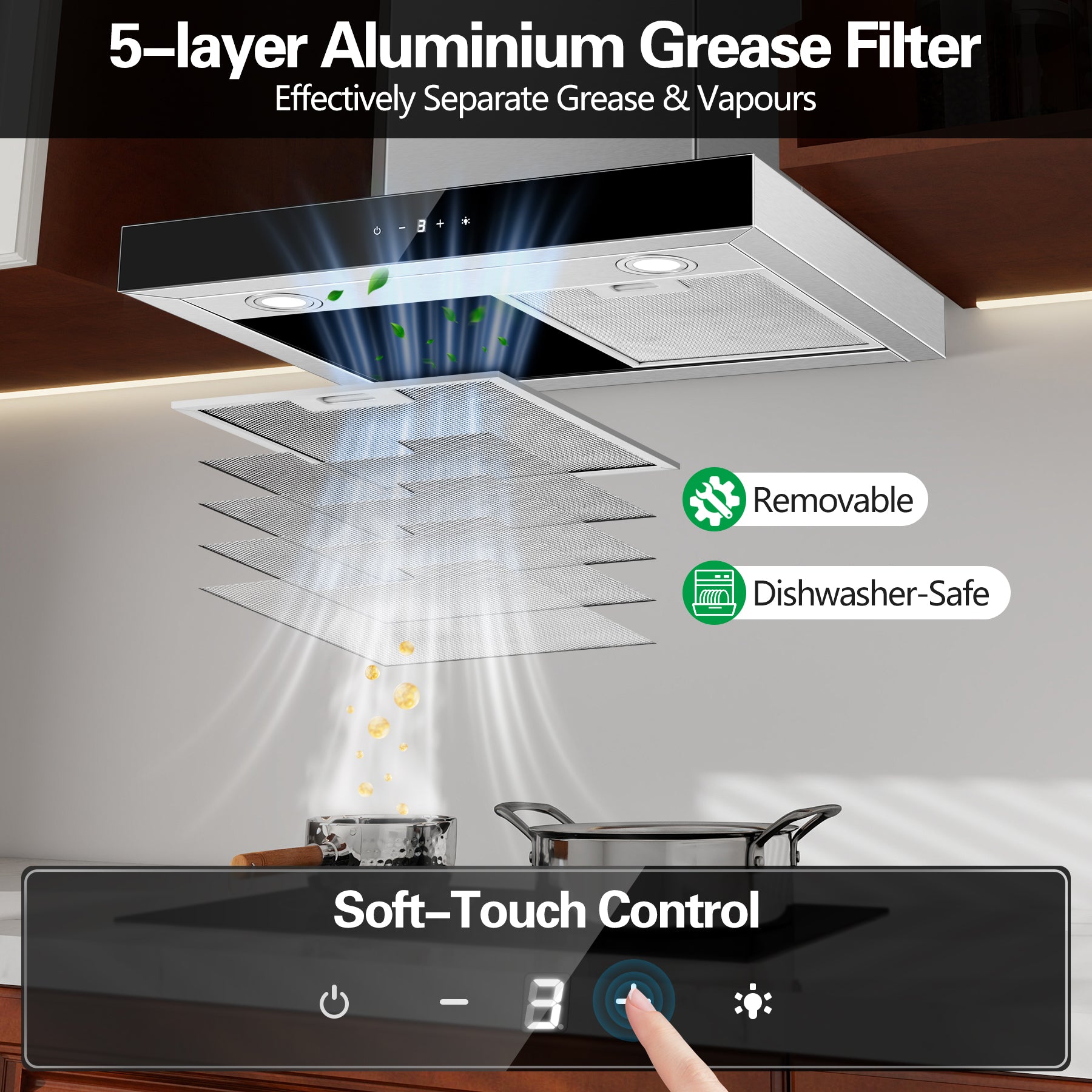 UKTTAB6- Cooker Hood 450m³/h 60 cm Kitchen Extractor Fan Energy Class A+++