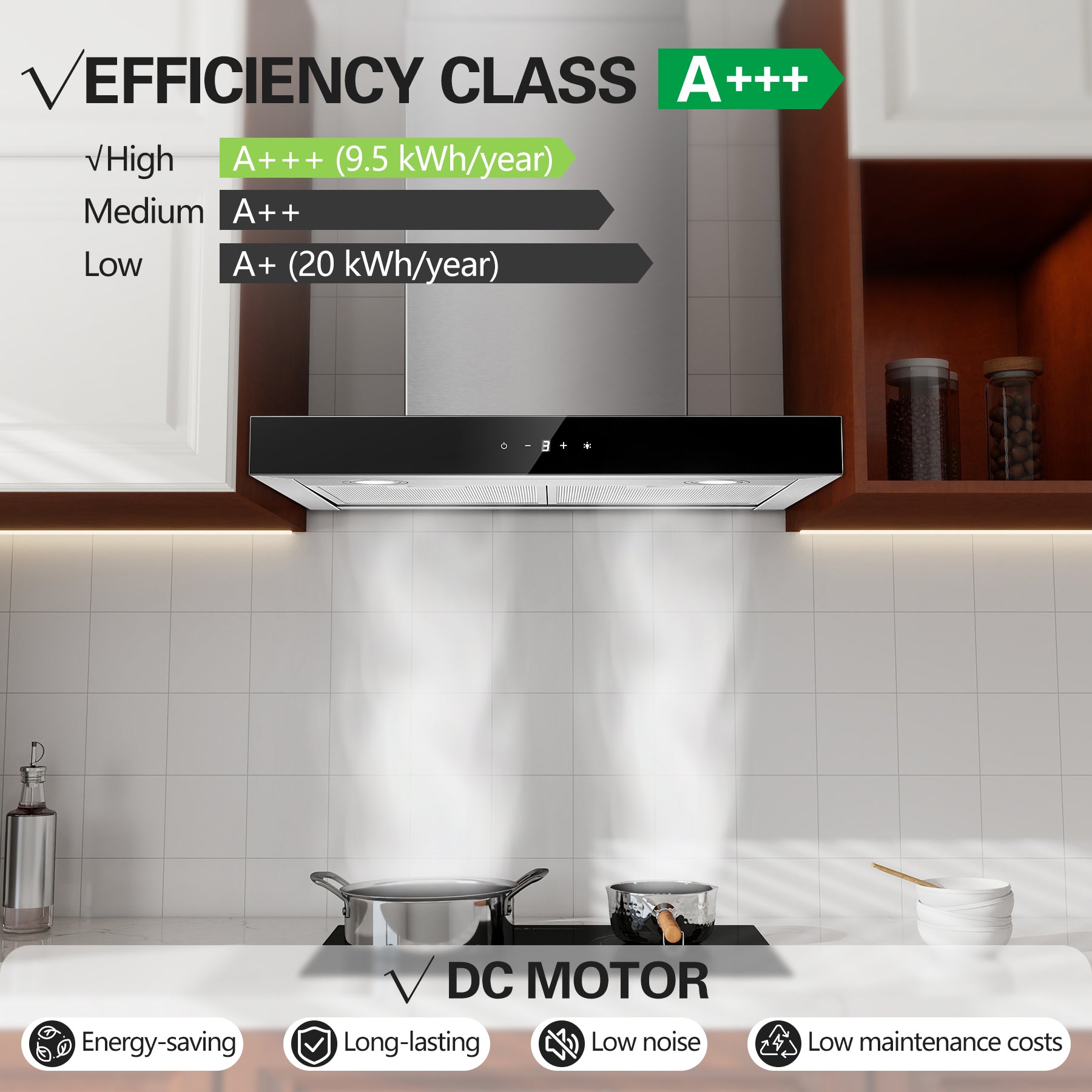 UKTTAB6- Cooker Hood 450m³/h 60 cm Kitchen Extractor Fan Energy Class A+++