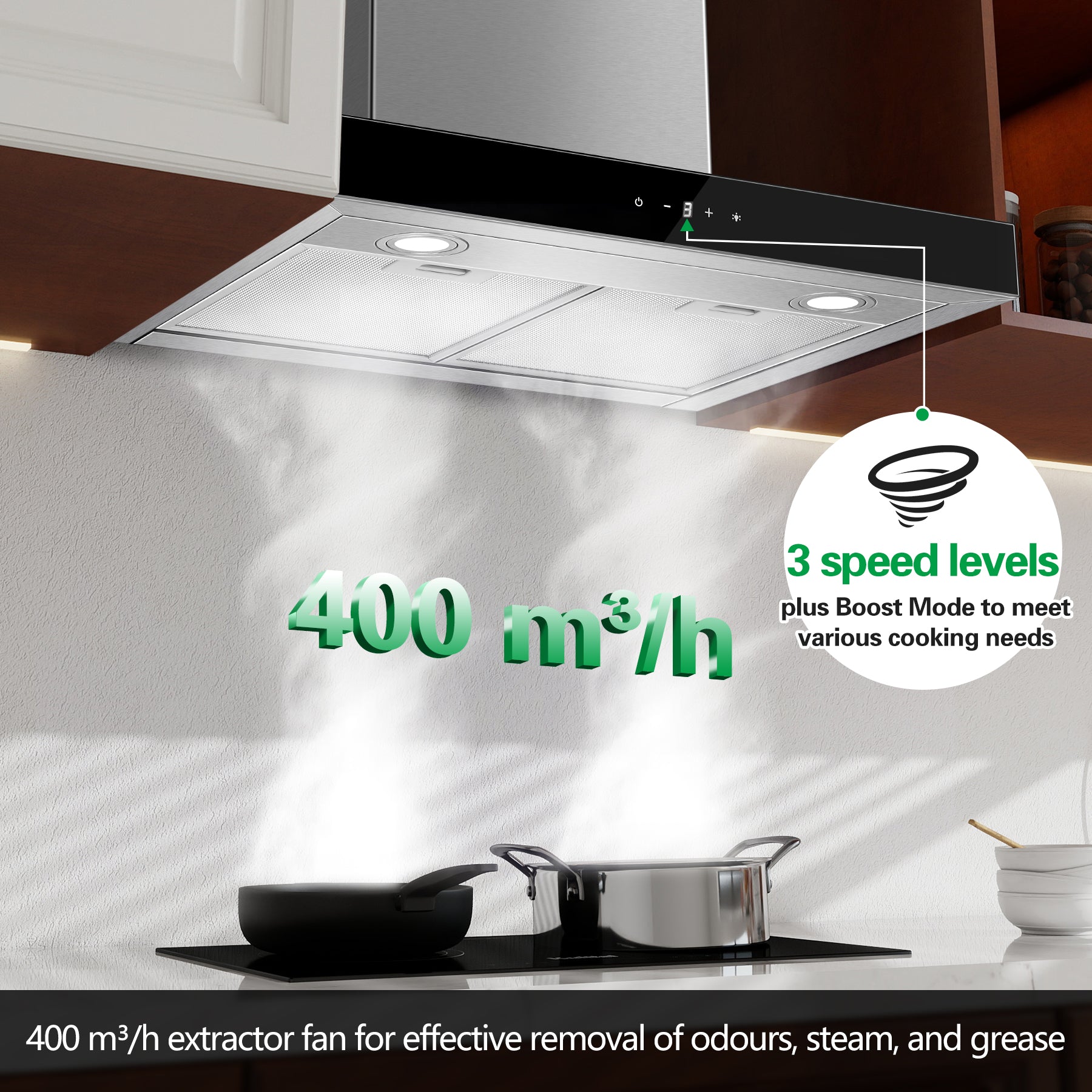 UKTTAB6- Cooker Hood 450m³/h 60 cm Kitchen Extractor Fan Energy Class A+++