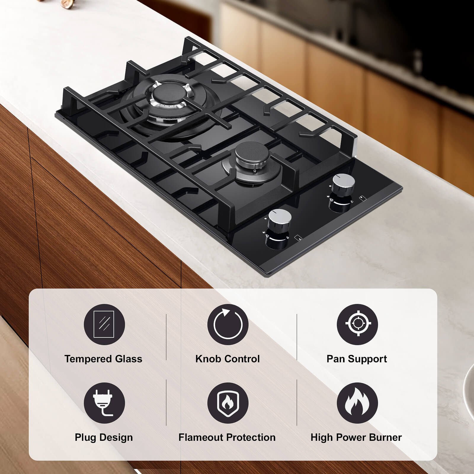 Topstrong 30cm built-in 2 burner gas cooktop with FFD, 5200w