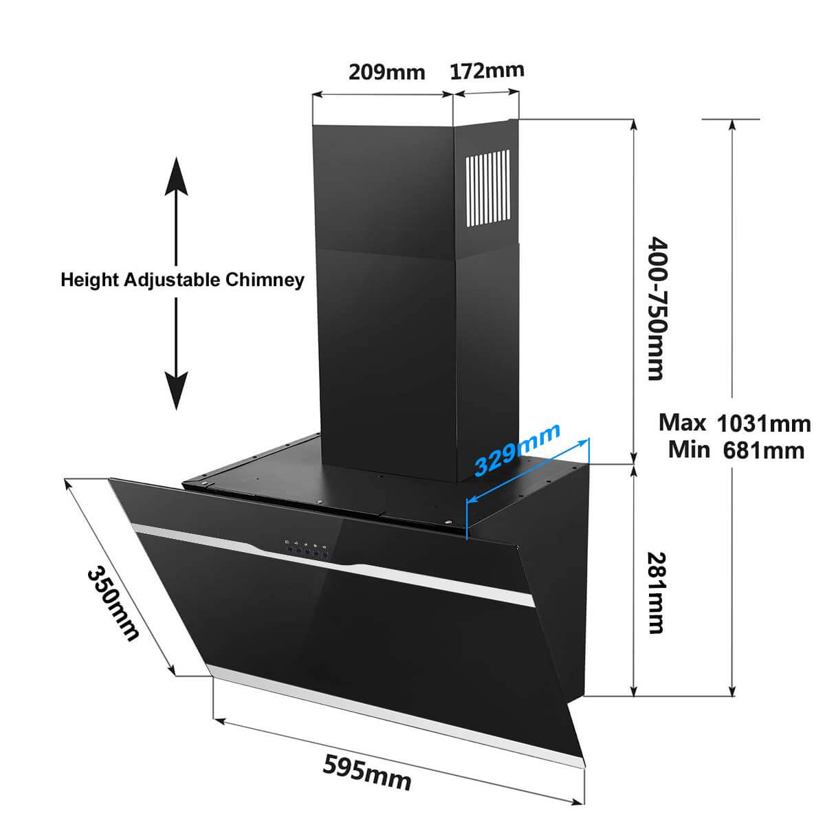 Topstrong 60cm wall mounted range hood dimensions