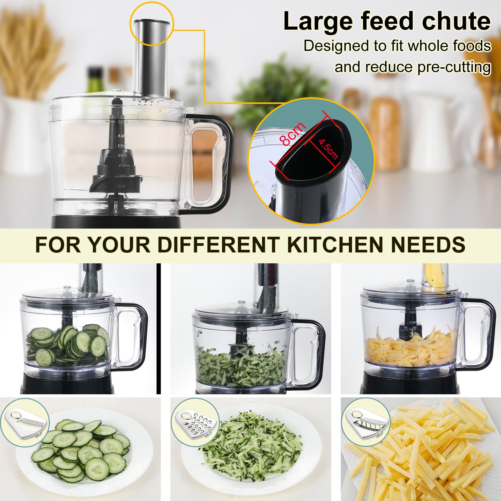 TopStrong food processor 6-in-1 and Blender Multifunctional for Chopping, 2L Mixing Bowl, Black- UKGTFP421