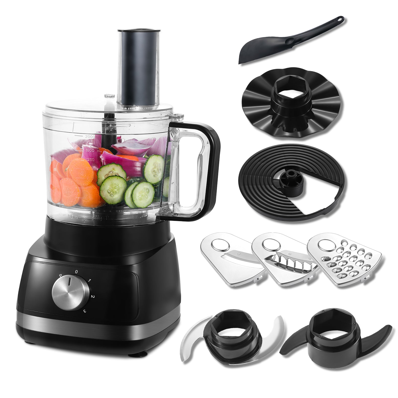 TopStrong food processor 6-in-1 and Blender Multifunctional for Chopping, 2L Mixing Bowl, Black- UKGTFP421