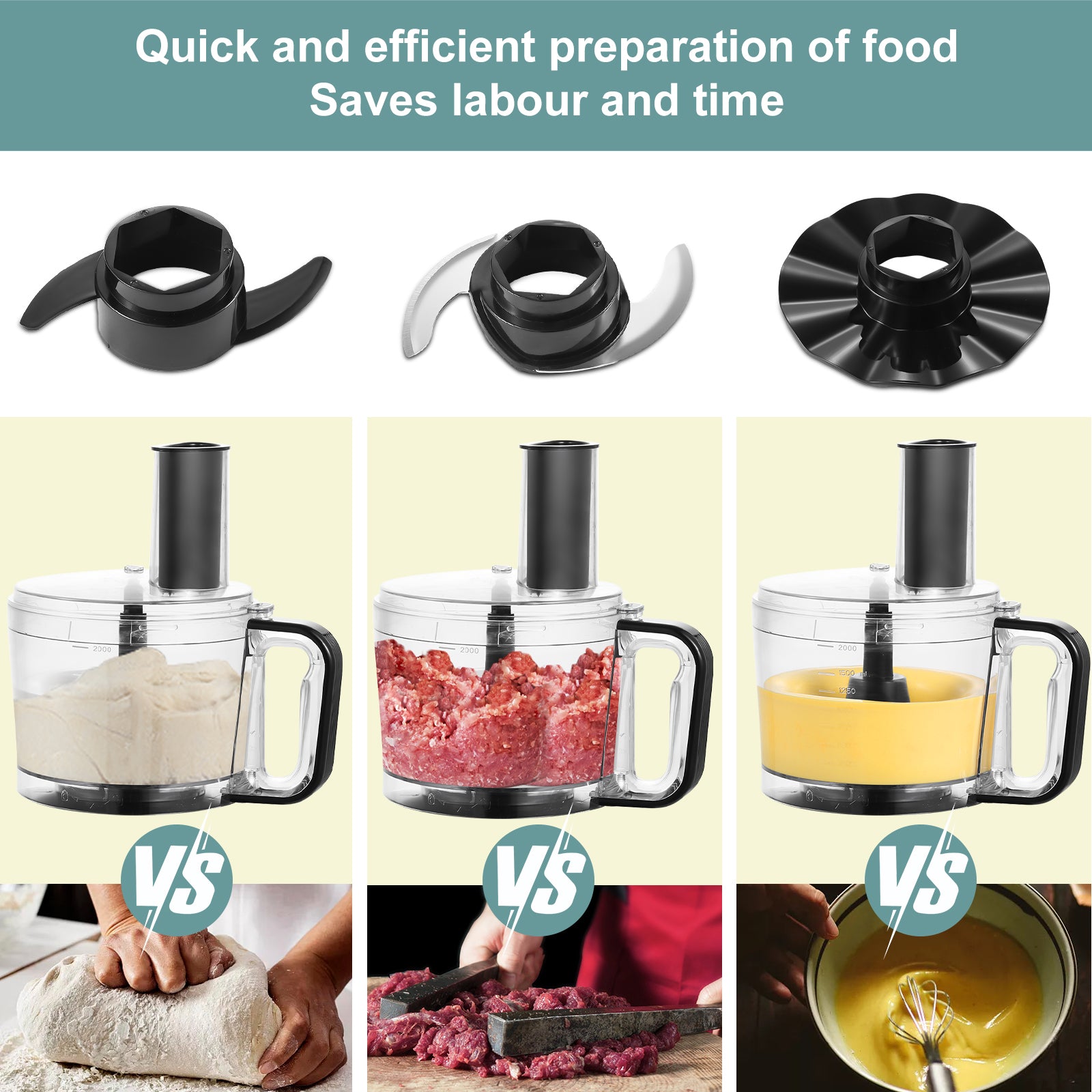 TopStrong food processor 6-in-1 and Blender Multifunctional for Chopping, 2L Mixing Bowl, Black- UKGTFP421