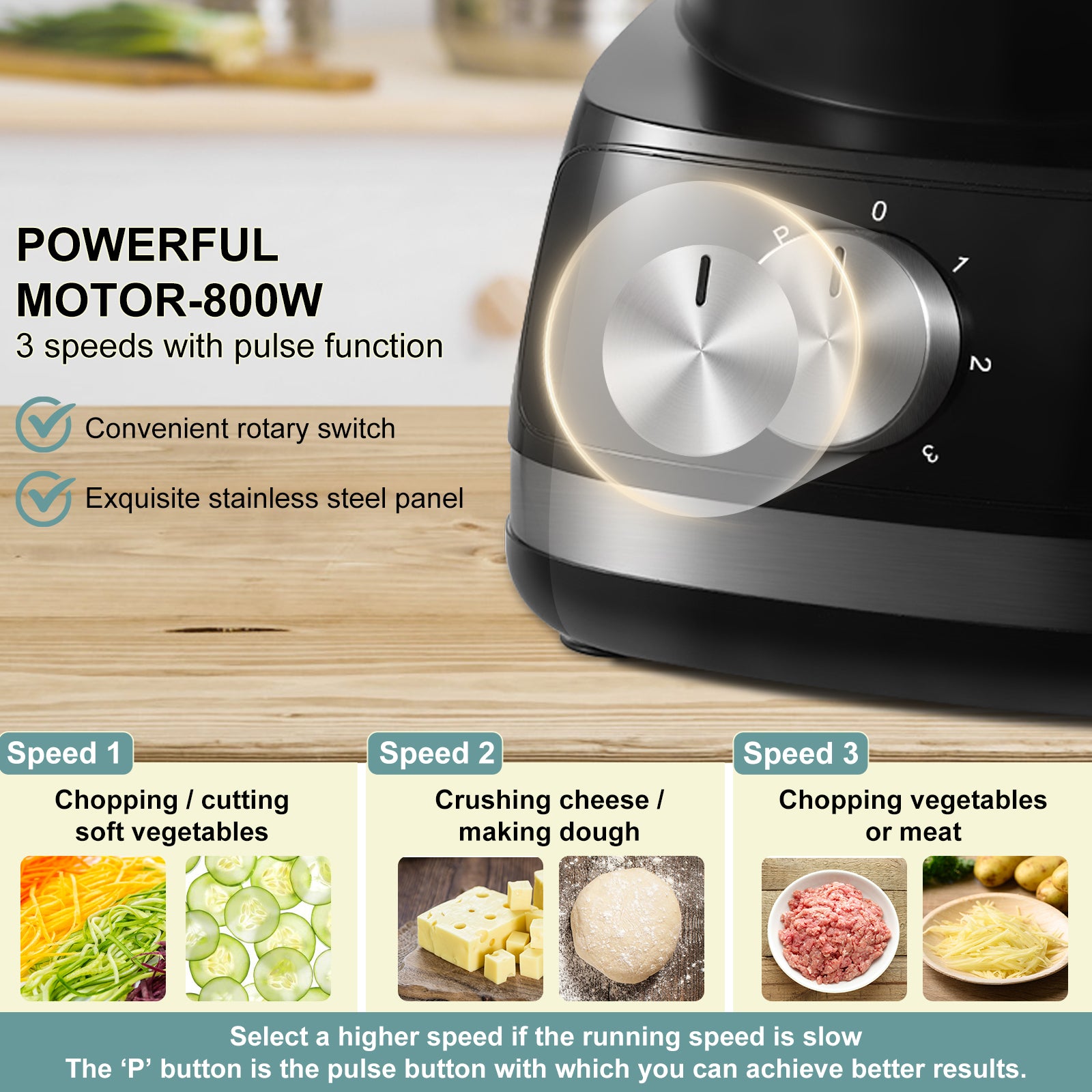 TopStrong food processor 6-in-1 and Blender Multifunctional for Chopping, 2L Mixing Bowl, Black- UKGTFP421