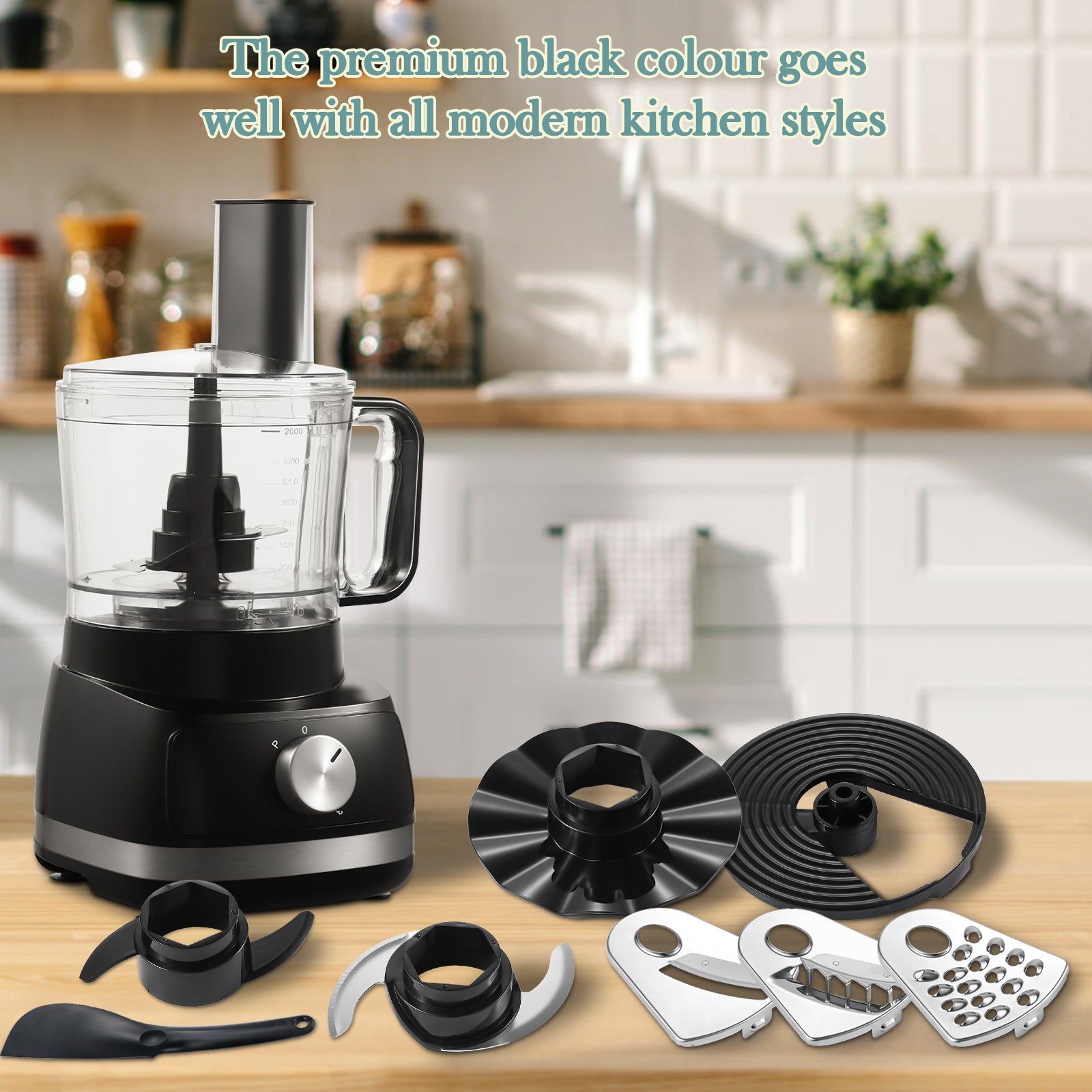 TopStrong food processor 6-in-1 and Blender Multifunctional for Chopping, 2L Mixing Bowl, Black- UKGTFP421