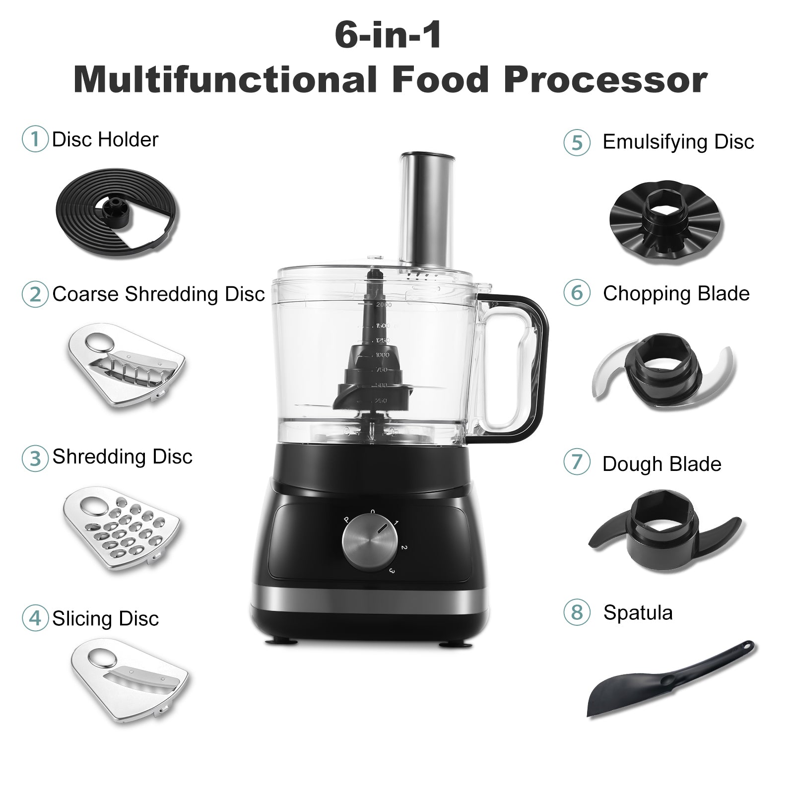 TopStrong food processor 6-in-1 and Blender Multifunctional for Chopping, 2L Mixing Bowl, Black- UKGTFP421