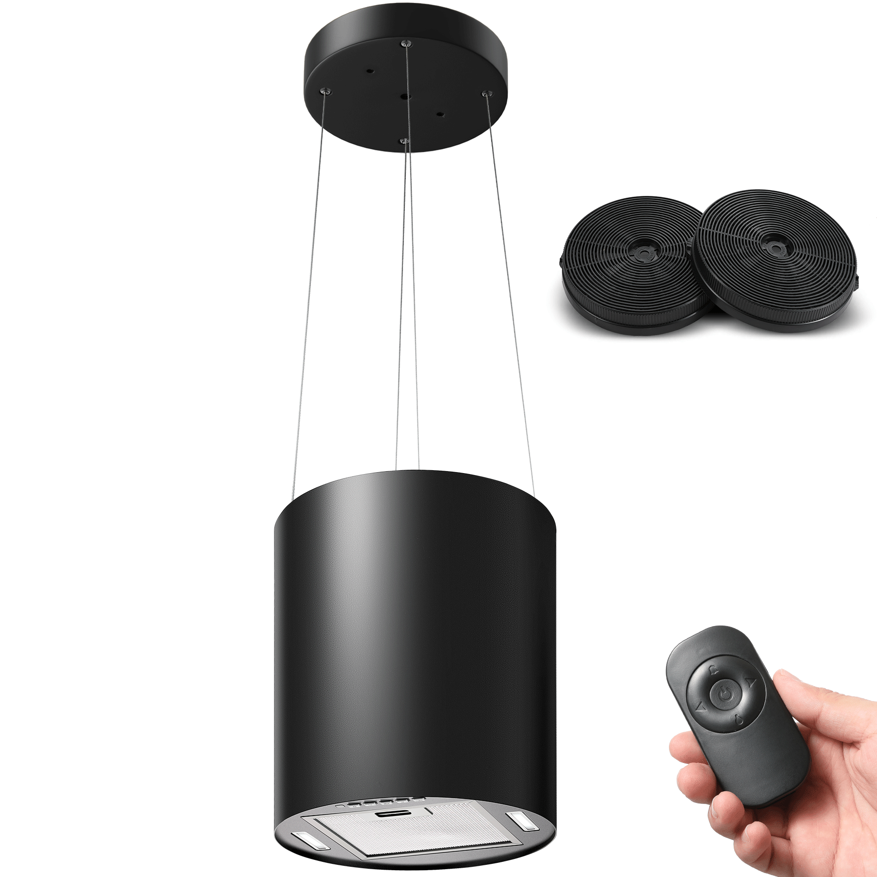 YYUKCH-0735 - Island Cooker Hood with 700m³/h Airflow, 35cm Recirculating Kitchen Extractor Fan with Remote Control, Carbon Filters, Class A+, 3 Speed, Adjustable Hanging Height [Energy Class A+]