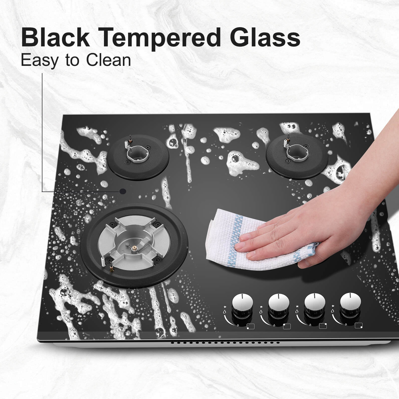 Topstrong built-in gas hob tempered glass surface for easy cleaning