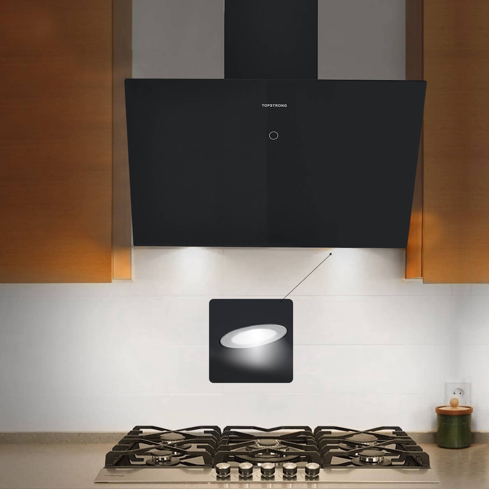 Topstrong black cooker hood dual ventilation model with 2 led lights