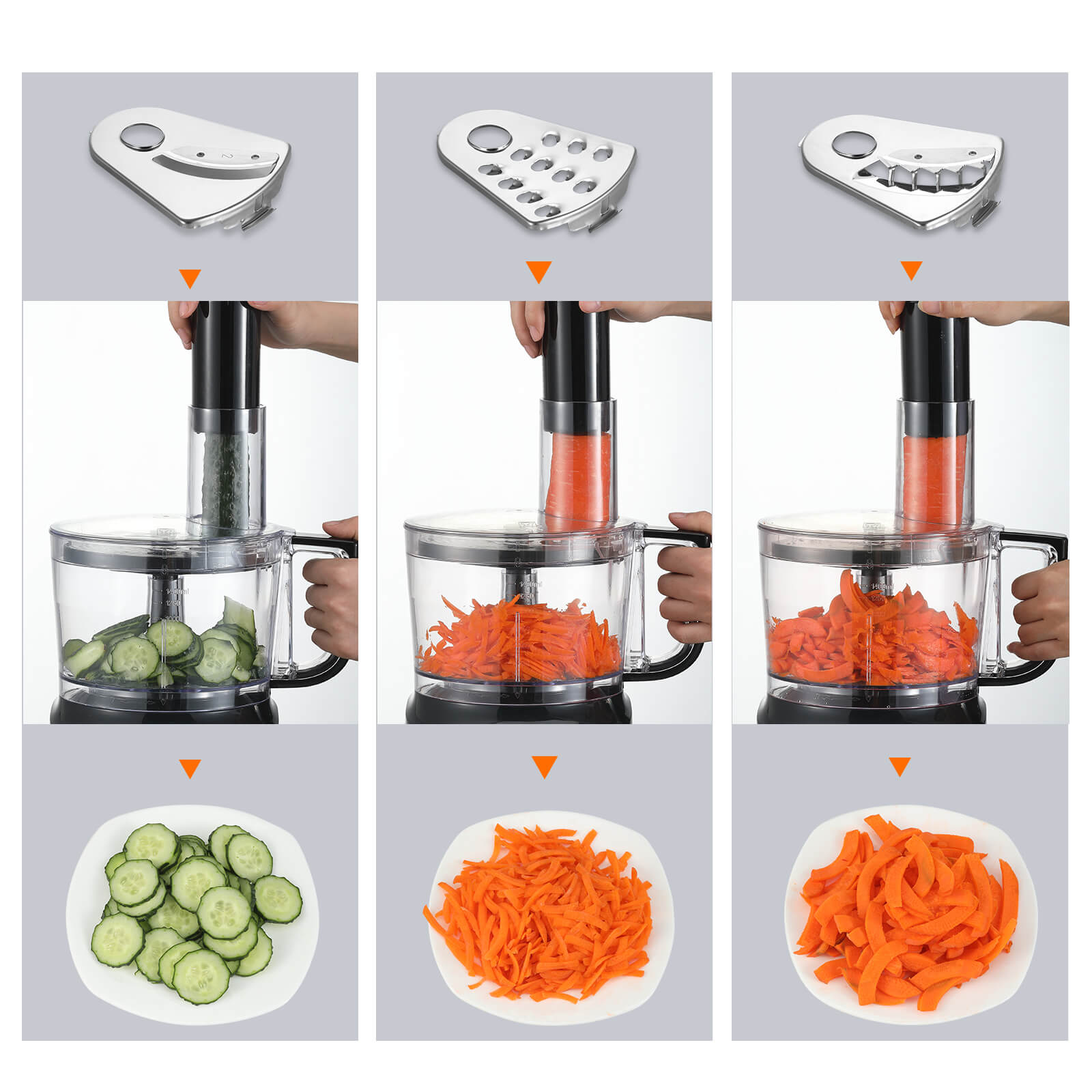 topstrong food processor's three slicing functions