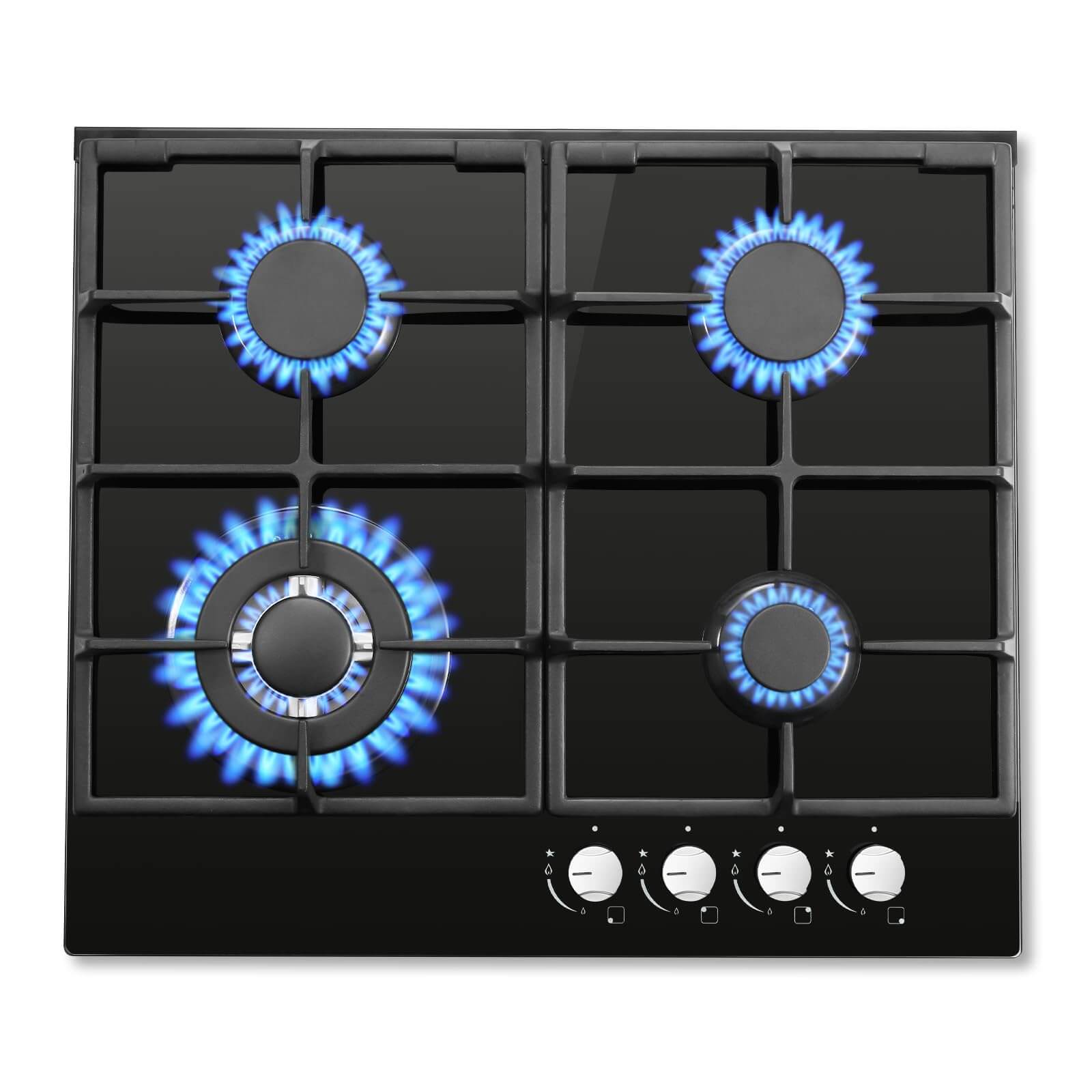 YYUKGCT-B04S 4 Burners Black Glass Gas Hob Built in Gas Cooker Hob with Wok Burner