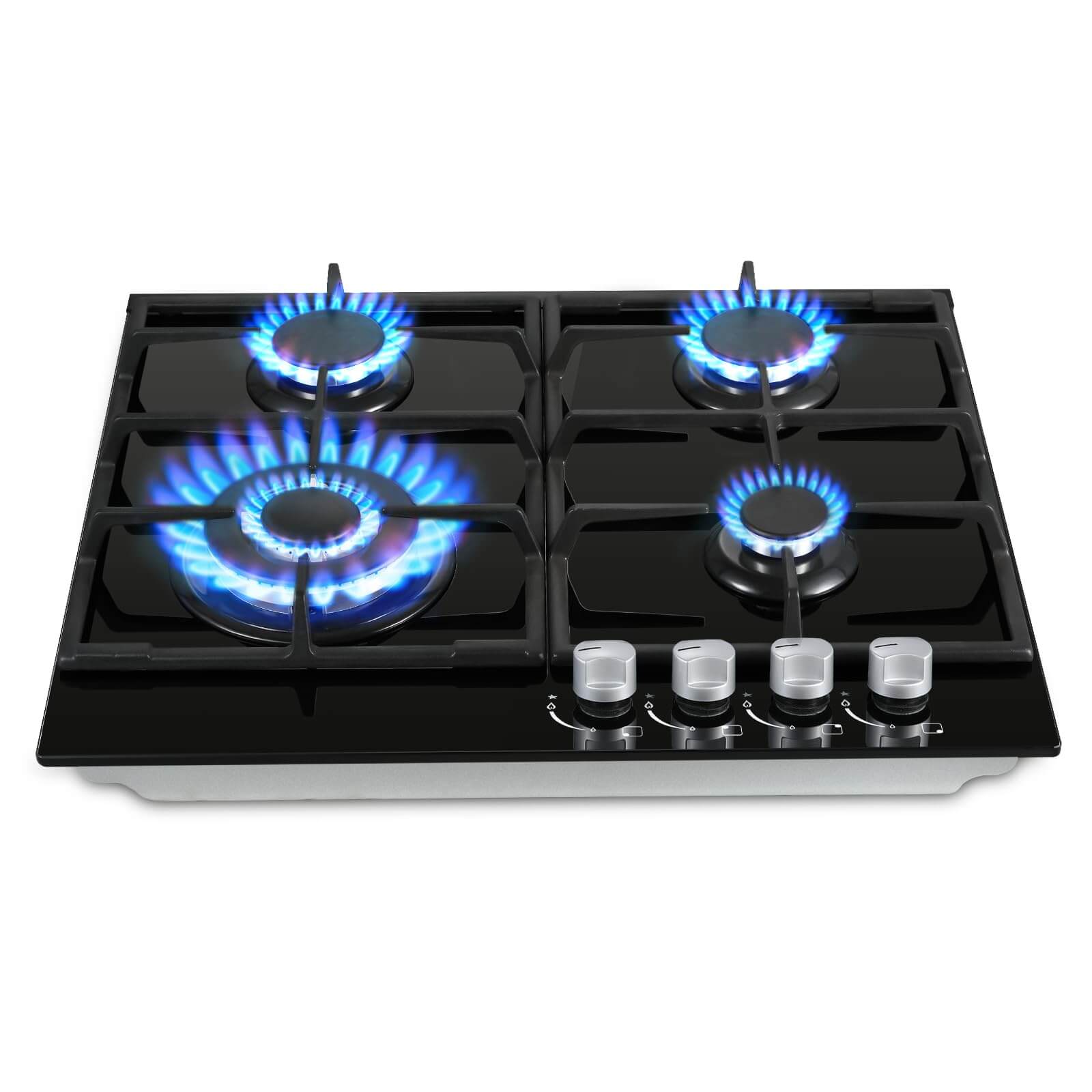 YYUKGCT-B04S 4 Burners Black Glass Gas Hob Built in Gas Cooker Hob with Wok Burner