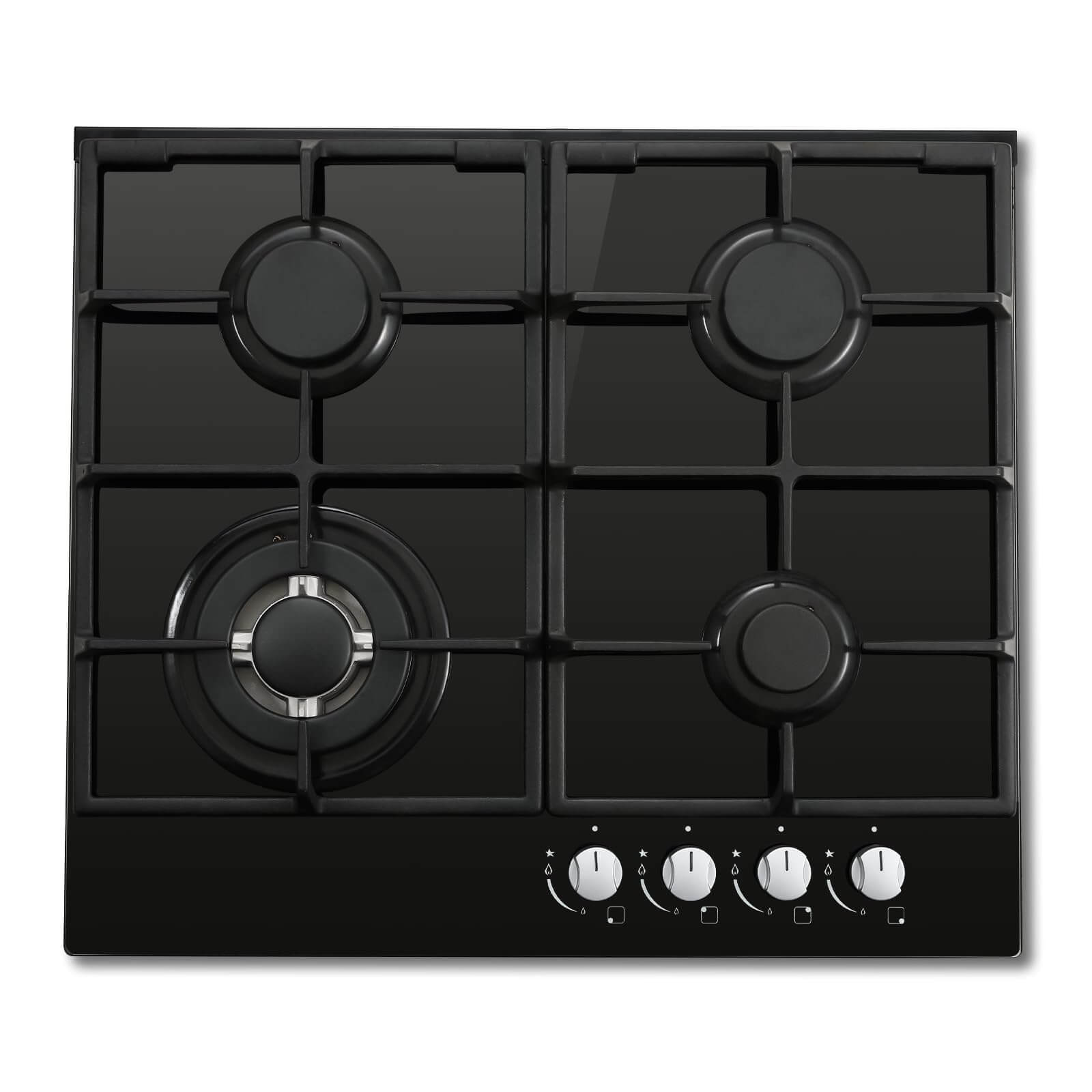 YYUKGCT-B04S 4 Burners Black Glass Gas Hob Built in Gas Cooker Hob with Wok Burner