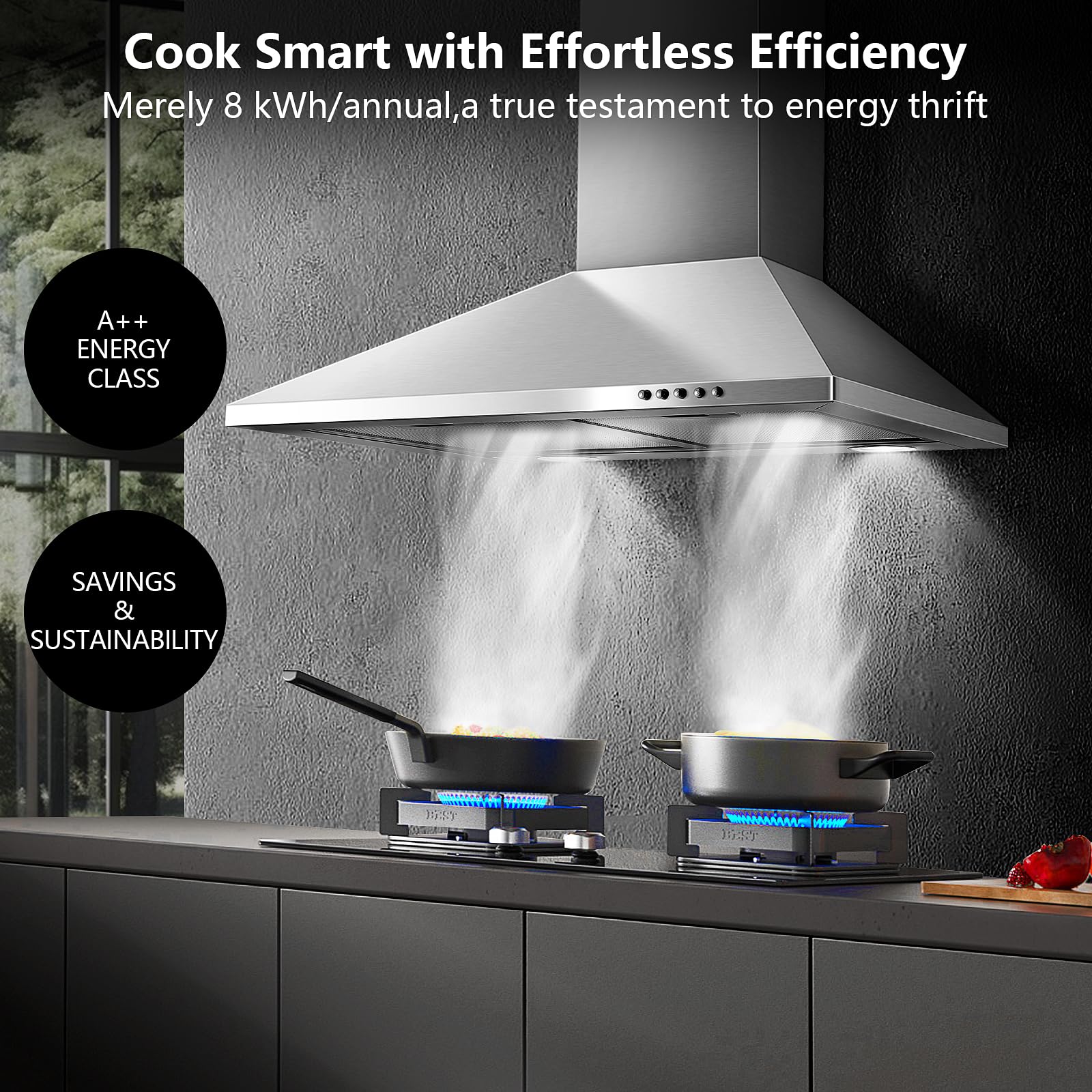YYUKTH-0660 350m³/h Wall Mounted Extractor Hood Stainless Steel Energy Class A++