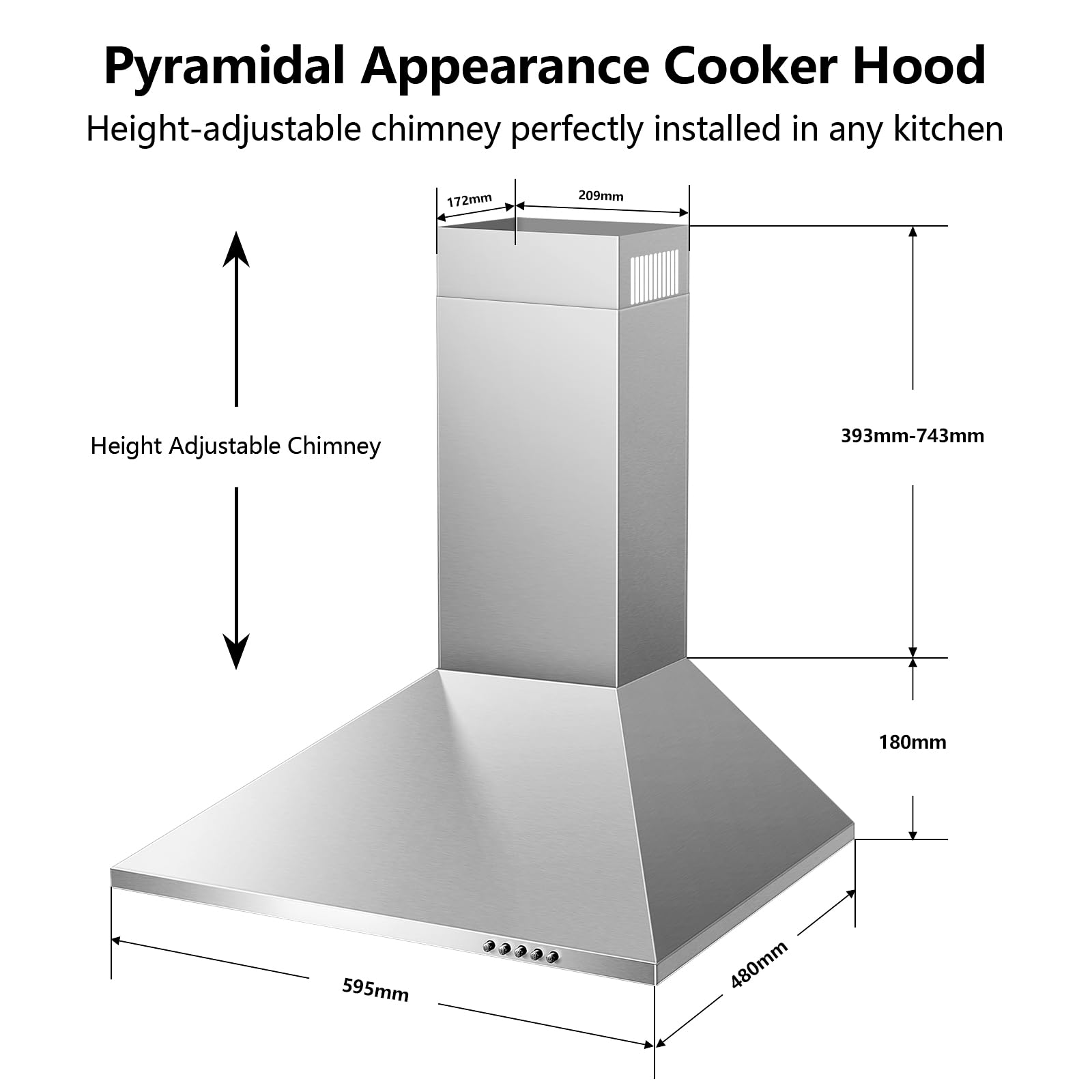 YYUKTH-0660 350m³/h Wall Mounted Extractor Hood Stainless Steel Energy Class A++