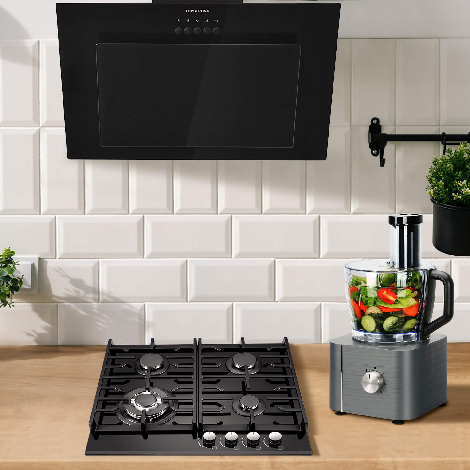 topstrong cooker hood, gas hob and food processor